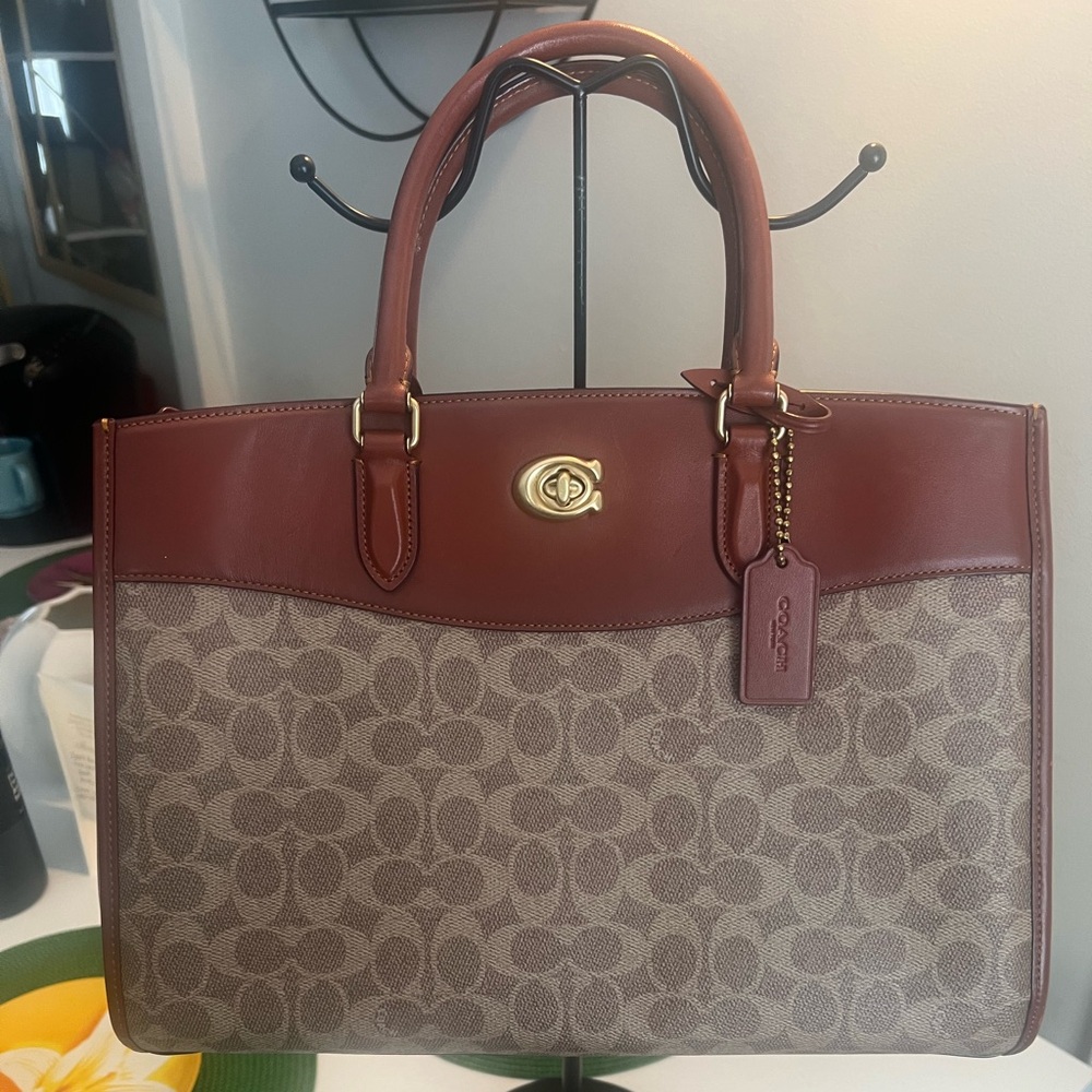 Coach Leather & Canvas Signature Satchel (includes the shoulder strap)